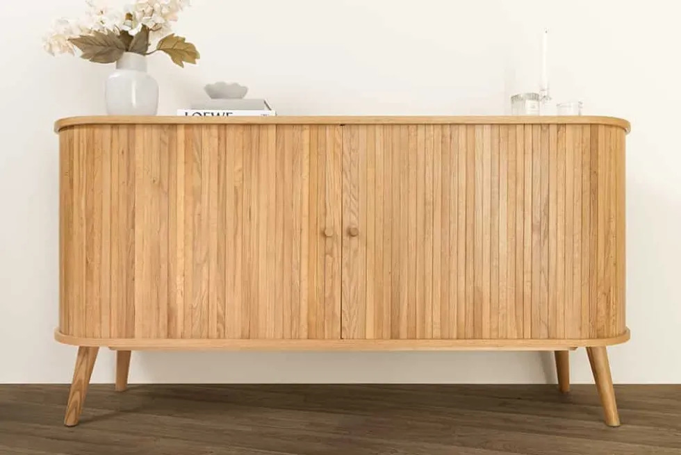 Retro Sideboard VALHALLA WOOD 160cm natur Eichenholz Schiebetüren