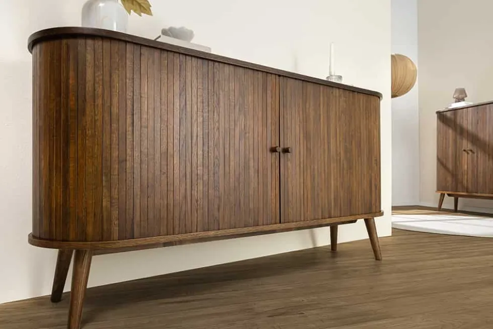 Retro Sideboard VALHALLA WOOD 160cm smoked Eichenholz Schiebetüren