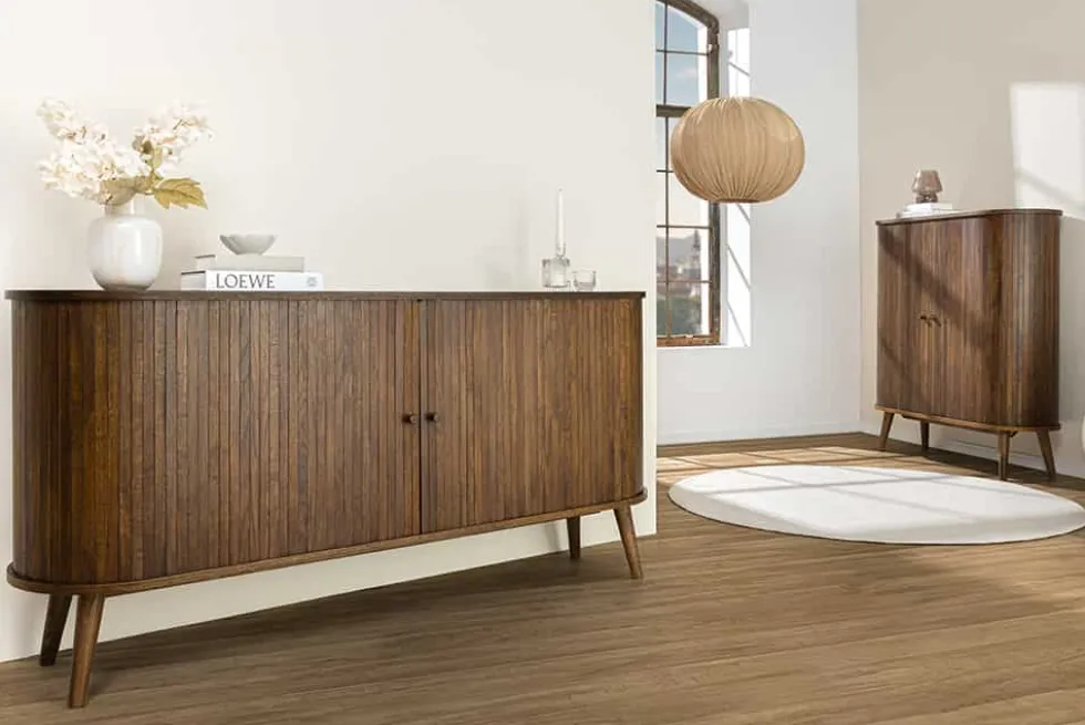 Retro Sideboard VALHALLA WOOD 160cm smoked Eichenholz Schiebetüren