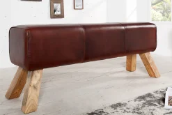 Retro Sitzbank TURNBOCK 120cm mit Echtleder Bezug Mangoholz Bank