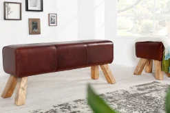 Retro Sitzbank TURNBOCK 120cm mit Echtleder Bezug Mangoholz Bank