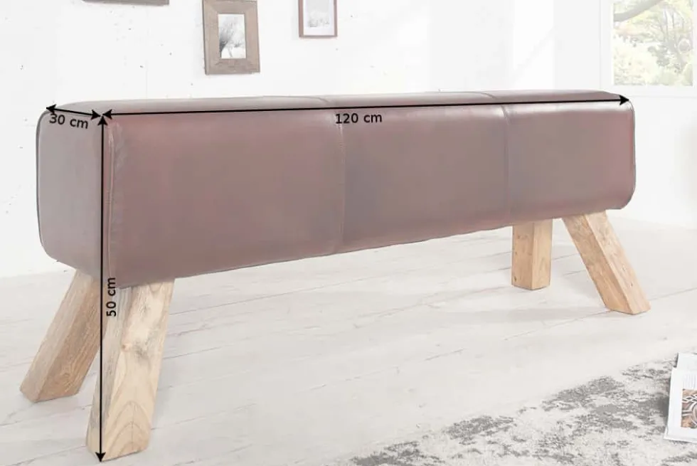 Retro Sitzbank TURNBOCK 120cm mit Echtleder Bezug Mangoholz Bank