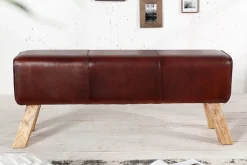 Retro Sitzbank TURNBOCK 120cm mit Echtleder Bezug Mangoholz Bank