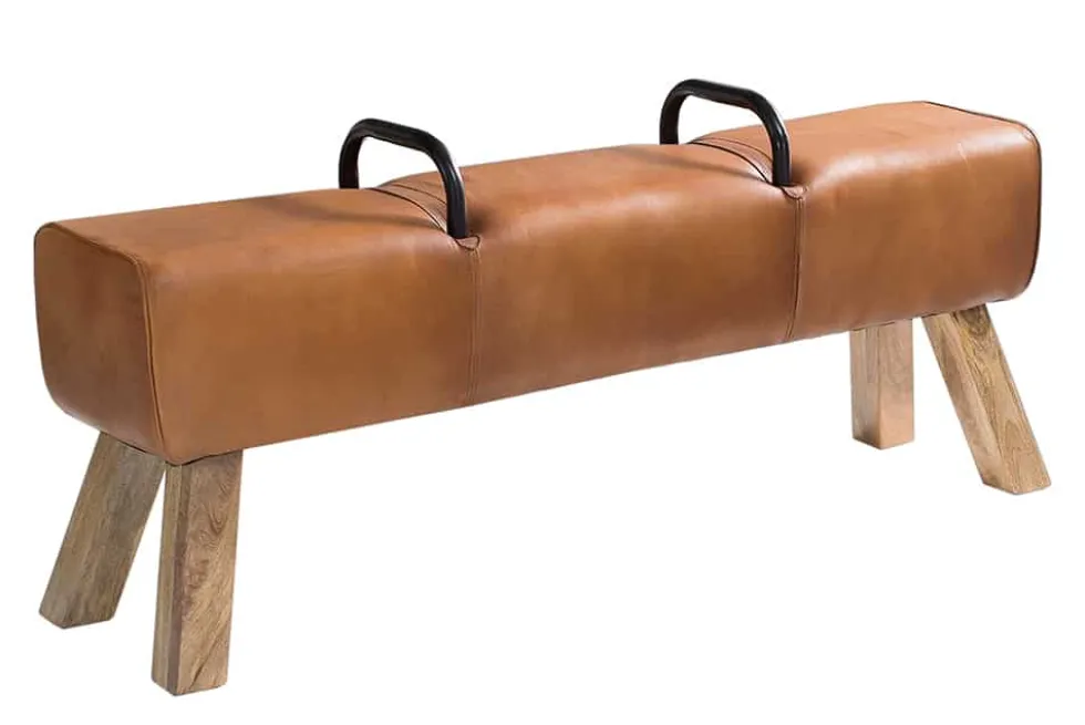 Retro Sitzbank TURNBOCK 134cm mit Echtleder Bezug Mangoholz Bank