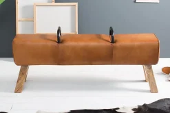 Retro Sitzbank TURNBOCK 134cm mit Echtleder Bezug Mangoholz Bank