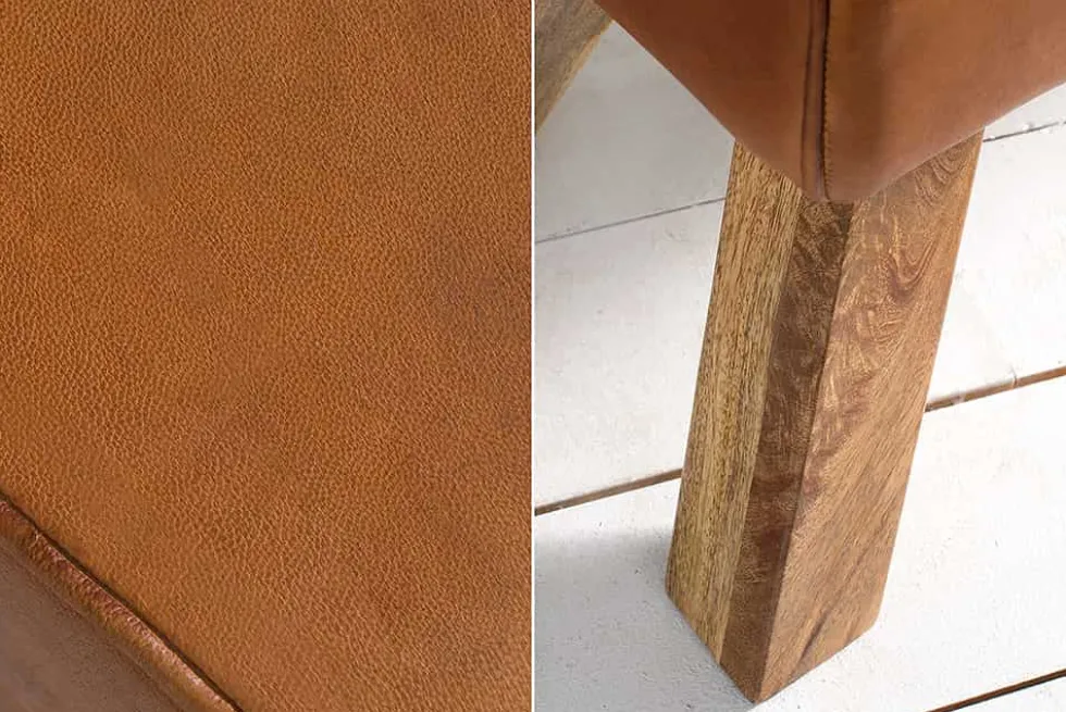 Retro Sitzbank TURNBOCK 134cm mit Echtleder Bezug Mangoholz Bank