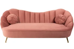 Retro 3-Sitzer Sofa ARIELLE 220cm altrosa Samt goldene Metallfüße Ziersteppung