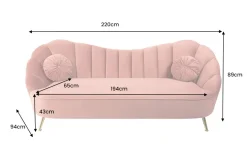 Retro 3-Sitzer Sofa ARIELLE 220cm altrosa Samt goldene Metallfüße Ziersteppung