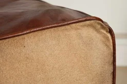 Retro Sitzpouf MUSTANG 45cm Lederbezug mit Leinen Sitzwürfel