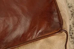 Retro Sitzpouf MUSTANG 45cm Lederbezug mit Leinen Sitzwürfel