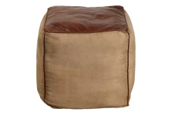 Retro Sitzpouf MUSTANG 45cm Lederbezug mit Leinen Sitzwürfel