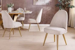 Retro Stuhl MIA CASA beige Cord champagner gold brushed Metall