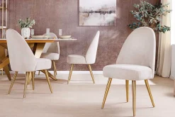 Retro Stuhl MIA CASA beige Cord champagner gold brushed Metall