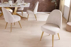 Retro Stuhl MIA CASA beige Cord champagner gold brushed Metall