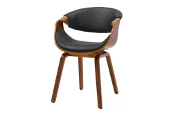 Retro Stuhl ORGANIC schwarz Walnuss Kunstleder mit Armlehnen