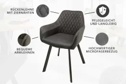 Retro Stuhl PALERMO anthrazit mit Armlehne und Ziersteppung