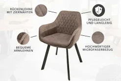Retro Stuhl PALERMO taupe mit Armlehne und Ziersteppung