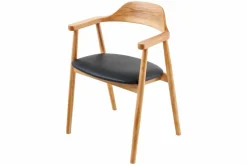Retro Stuhl VALHALLA WOOD matt-braun Eiche Massivholz mit Armlehne