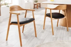 Retro Stuhl VALHALLA WOOD matt-braun Eiche Massivholz mit Armlehne