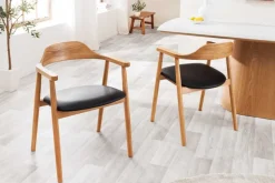 Retro Stuhl VALHALLA WOOD matt-braun Eiche Massivholz mit Armlehne