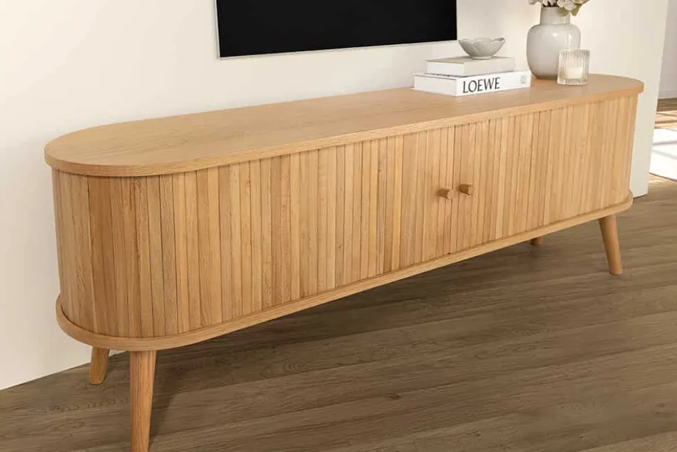 Retro TV-Board VALHALLA WOOD 160cm natur Eichenholz Schiebetüren Lowboard