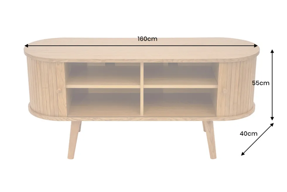 Retro TV-Board VALHALLA WOOD 160cm natur Eichenholz Schiebetüren Lowboard