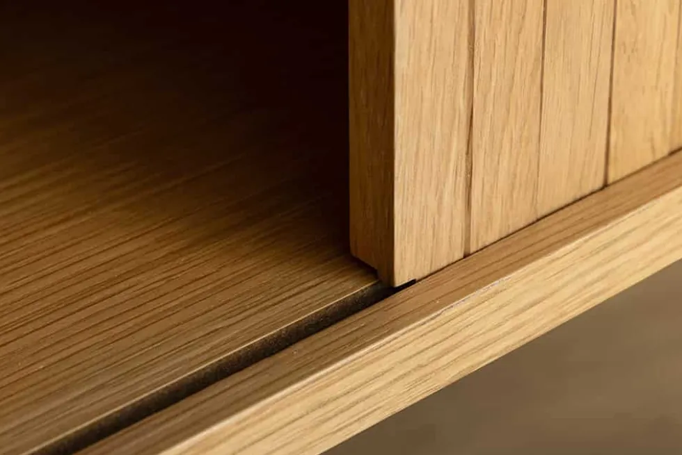 Retro TV-Board VALHALLA WOOD 160cm natur Eichenholz Schiebetüren Lowboard