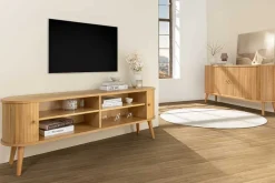 Retro TV-Board VALHALLA WOOD 160cm natur Eichenholz Schiebetüren Lowboard