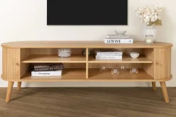 Retro TV-Board VALHALLA WOOD 160cm natur Eichenholz Schiebetüren Lowboard