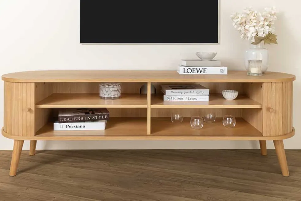 Retro TV-Board VALHALLA WOOD 160cm natur Eichenholz Schiebetüren Lowboard