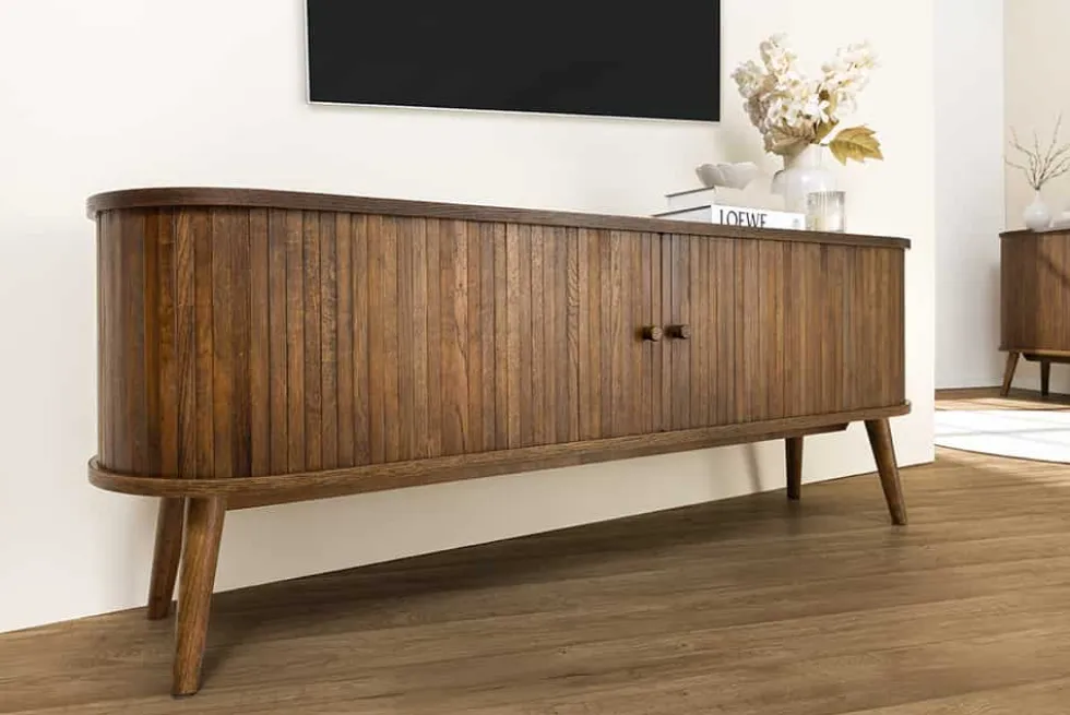Retro TV-Board VALHALLA WOOD 160cm smoked Eichenholz Schiebetüren Lowboard