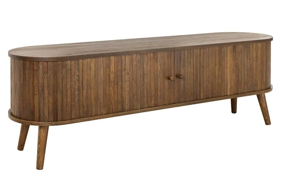 Retro TV-Board VALHALLA WOOD 160cm smoked Eichenholz Schiebetüren Lowboard
