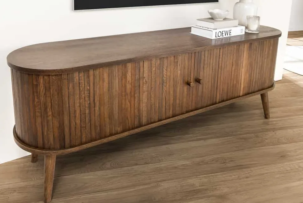 Retro TV-Board VALHALLA WOOD 160cm smoked Eichenholz Schiebetüren Lowboard