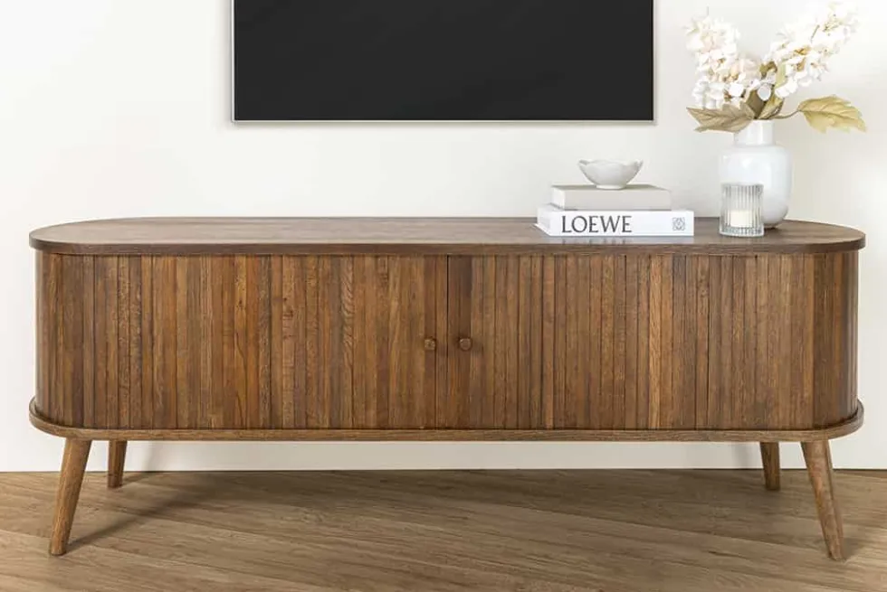 Retro TV-Board VALHALLA WOOD 160cm smoked Eichenholz Schiebetüren Lowboard