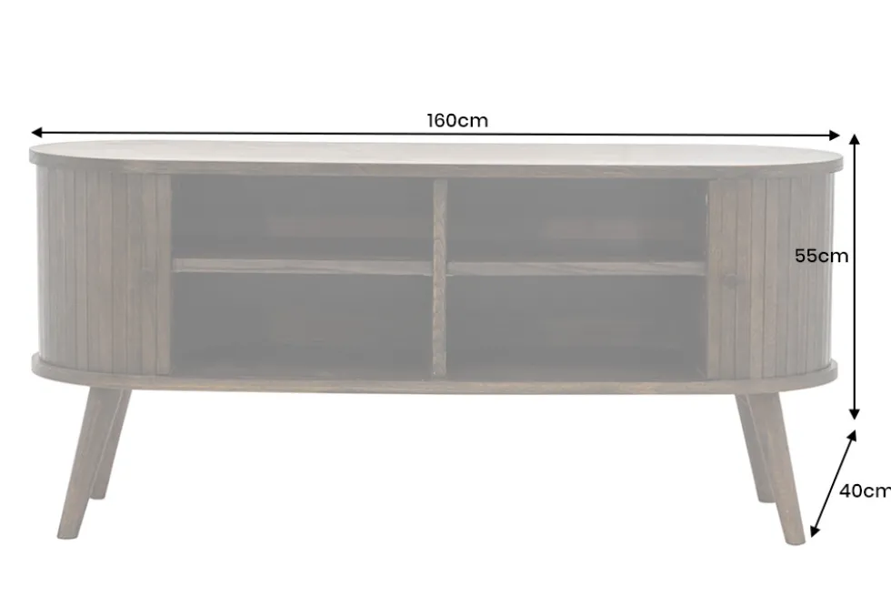 Retro TV-Board VALHALLA WOOD 160cm smoked Eichenholz Schiebetüren Lowboard