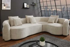Retro Wohnlandschaft VOGUE 290cm beige Chenille XXL-Sofa organische Form inkl. Kissen