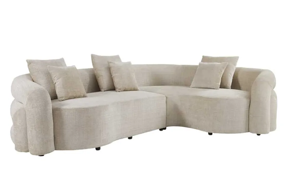 Retro Wohnlandschaft VOGUE 290cm beige Chenille XXL-Sofa organische Form inkl. Kissen