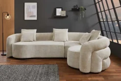 Retro Wohnlandschaft VOGUE 290cm beige Chenille XXL-Sofa organische Form inkl. Kissen