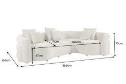 Retro Wohnlandschaft VOGUE 290cm beige Chenille XXL-Sofa organische Form inkl. Kissen