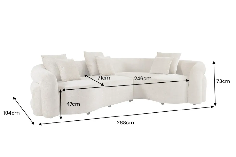 Retro Wohnlandschaft VOGUE 290cm beige Chenille XXL-Sofa organische Form inkl. Kissen