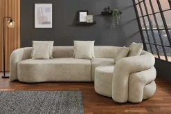 Retro Wohnlandschaft VOGUE 290cm beige Samt XXL-Sofa organische Form inkl. Kissen