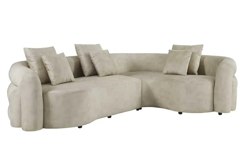 Retro Wohnlandschaft VOGUE 290cm beige Samt XXL-Sofa organische Form inkl. Kissen