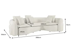 Retro Wohnlandschaft VOGUE 290cm beige Samt XXL-Sofa organische Form inkl. Kissen