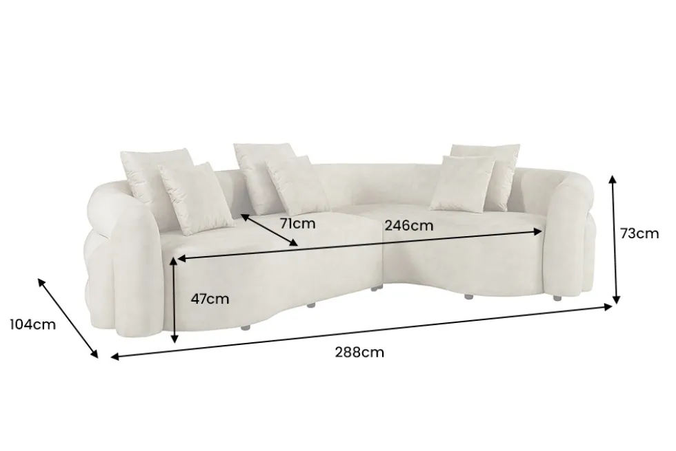 Retro Wohnlandschaft VOGUE 290cm beige Samt XXL-Sofa organische Form inkl. Kissen