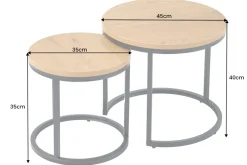 Runde Beistelltische 2er Set ELEGANCE 45cm natur Wildeiche-Design Holz schwarzes Metallgestell