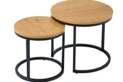 Runde Beistelltische 2er Set ELEGANCE 45cm natur Wildeiche-Design Holz schwarzes Metallgestell
