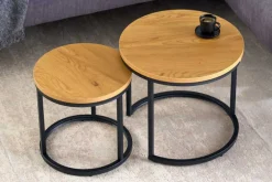 Runde Beistelltische 2er Set ELEGANCE 45cm natur Wildeiche-Design Holz schwarzes Metallgestell