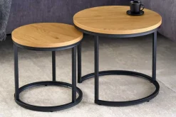 Runde Beistelltische 2er Set ELEGANCE 45cm natur Wildeiche-Design Holz schwarzes Metallgestell