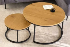Runde Couchtische 2er Set ELEGANCE 80cm natur Wildeiche Holz-Design schwarzes Metallgestell