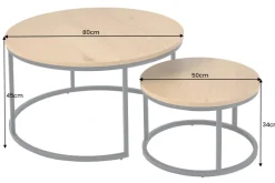 Runde Couchtische 2er Set ELEGANCE 80cm natur Wildeiche Holz-Design schwarzes Metallgestell